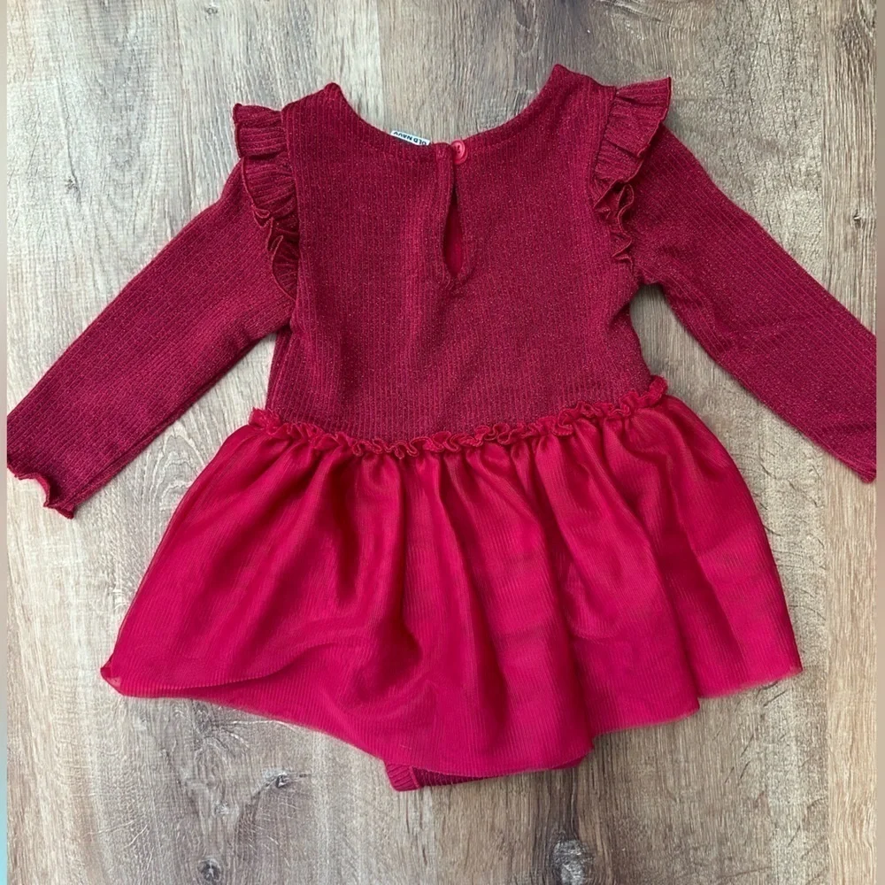 Gap Baby Red Sparkle Long Sleeve Party Dress Girls Size 3-6 months - Picture 7 of 10